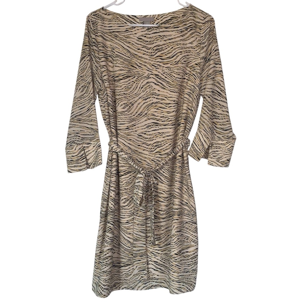 H&M Camel Colored Zebra Striped Tie Dress Size Medium